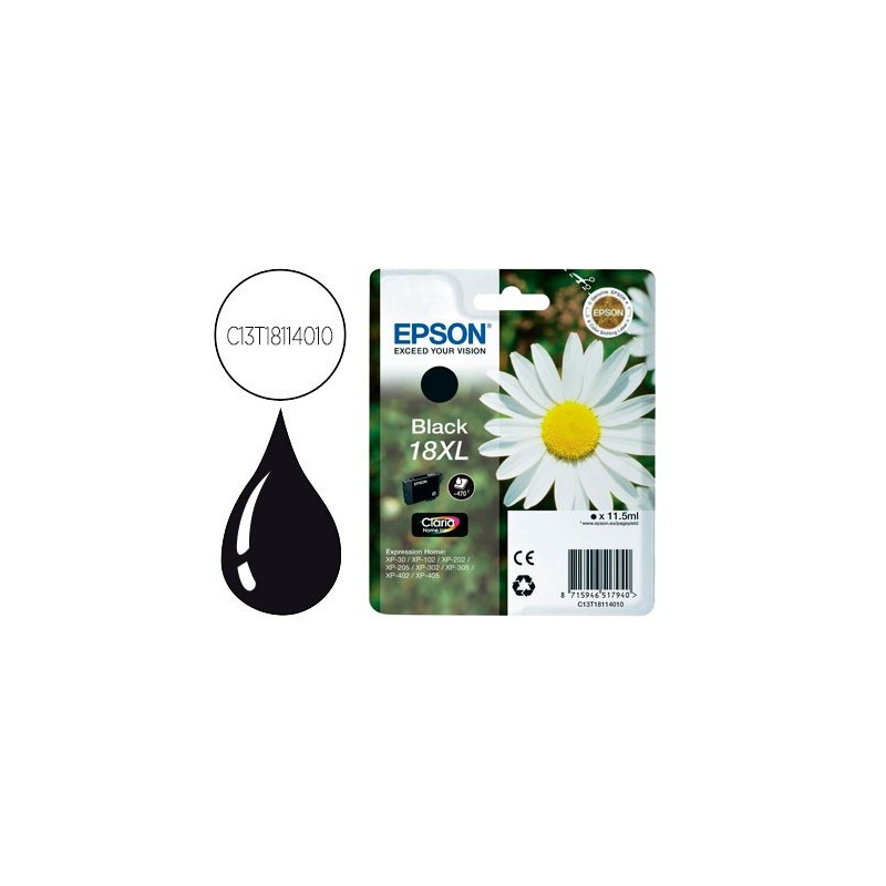 Ink-jet epson t18xl negro expression home xp-102 xp-205 xp-305 xp-405 capacidad 470 pag