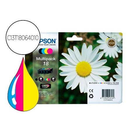 Ink-jet epson multipack t18 negro amarillo cyan y magenta xp-102 px-202 px-205xp-305 xp-405