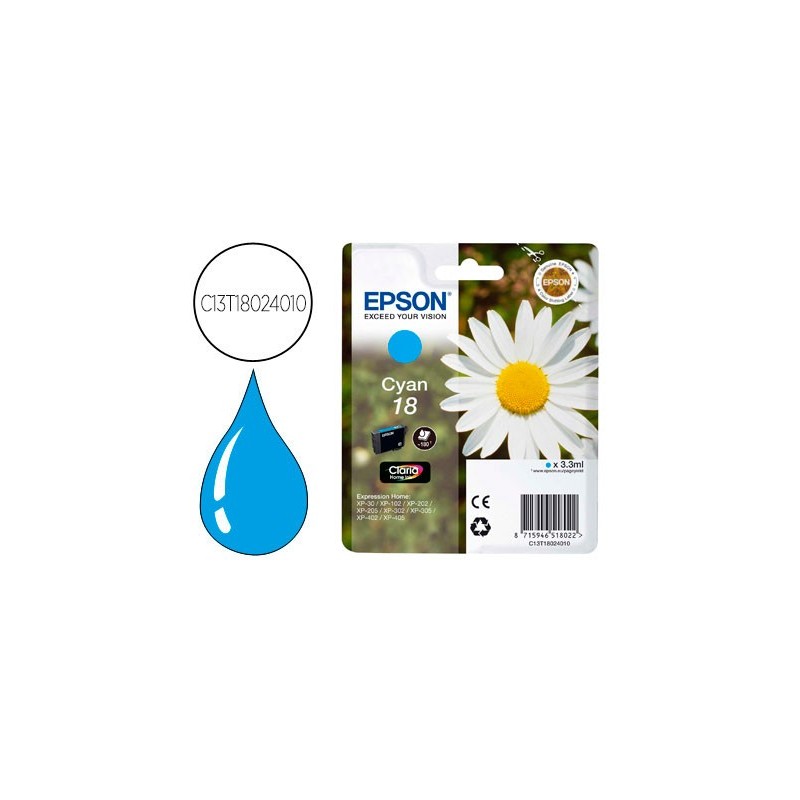 Ink-jet epson t18 cyan expression home xp-102 xp-205 xp-305 xp-405 capacidad 180 pag