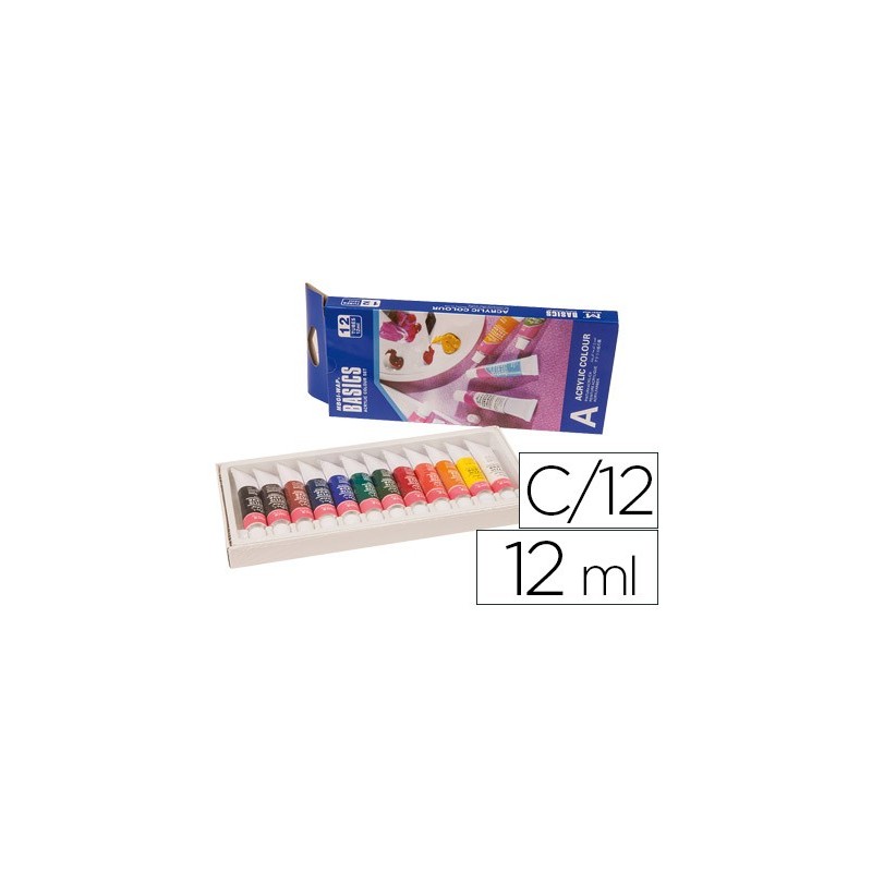 Pintura acrilica artist caja carton de 12 colores surtidos tubo de 12 ml