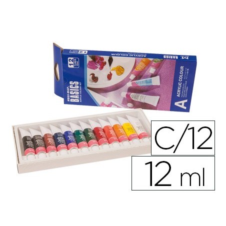 Pintura acrilica artist caja carton de 12 colores surtidos tubo de 12 ml