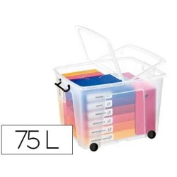 Contenedor plastico cep 75 litros 485x600x415 mm transparente con tapa cierre hermetico y 4 ruedas