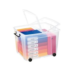 Contenedor plastico cep 75 litros 485x600x415 mm transparente con tapa cierre hermetico y 4 ruedas