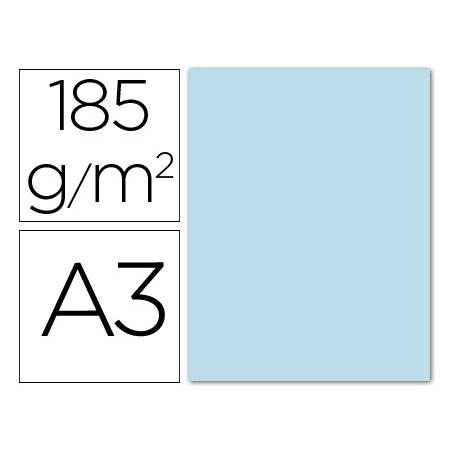 Cartulina guarro din a3 azul cielo 185 gr paquete 50 hojas