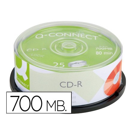 Cd-r q-connect capacidad 700mb duracion 80min velocidad 52x bote de 25 unidades