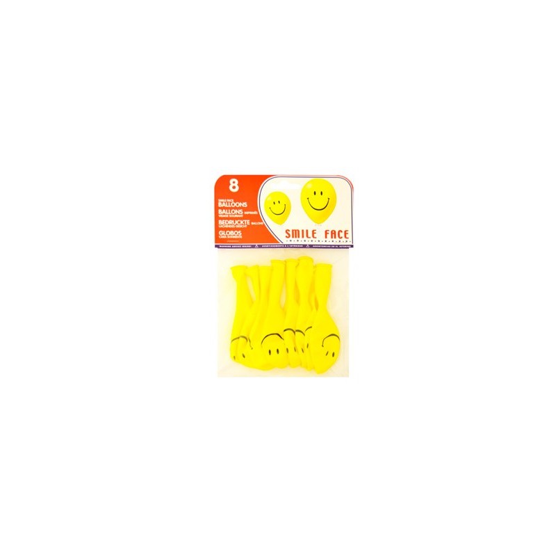 Globo 100% latex biodegradable cara sonriente bolsa de 8 unidades