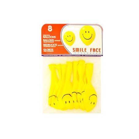 Globo 100% latex biodegradable cara sonriente bolsa de 8 unidades