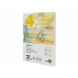 Recambio liderpapel cuarto pautaguia 100 hojas 75 g cuadriculado pautado 4 mm con margen 6 taladros