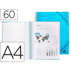 Carpeta liderpapel escaparate con espiral 60 fundas polipropileno din a4 azul