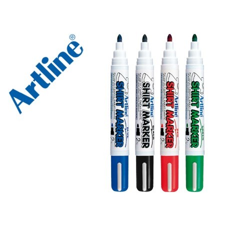 Rotulador artline camiseta ekt-2 negro rojo azul y verde punta redonda 2 mm para uso en camiseta caja de 4 unidades