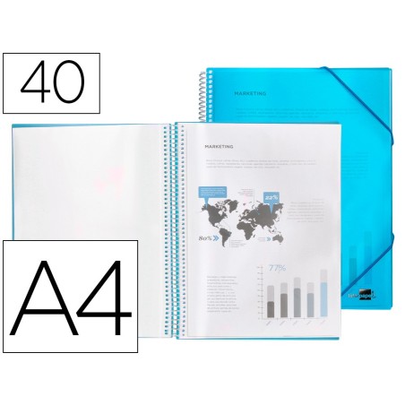 Carpeta liderpapel escaparate con espiral 40 fundas polipropileno din a4 azul