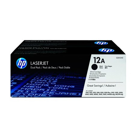 Toner hp laserjet 1010 1012 1015 1018 1020 1022 3015 3020 3030 3050 3052 3055 12a negro pack 2 2.000 pag