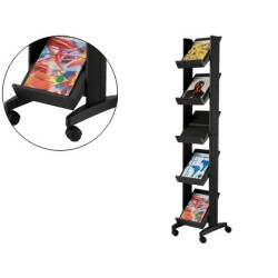 Expositor paperflow de suelo movil 5 estantes de 275x327mm color negro tamaño del expositor 350x1675x385 mm