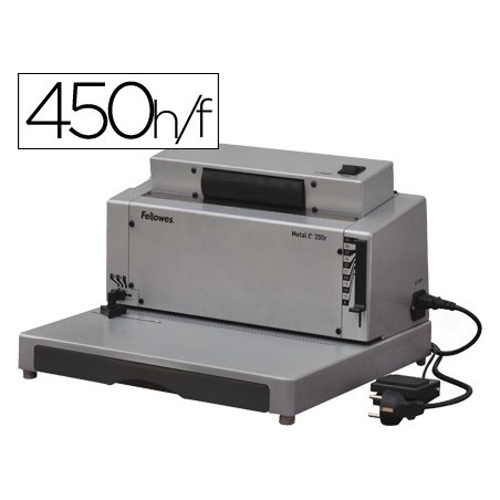 Encuadernadora electrica para espiral fellowes e-200r perfora 20 h encuaderna hasta 450 h paso 5:1