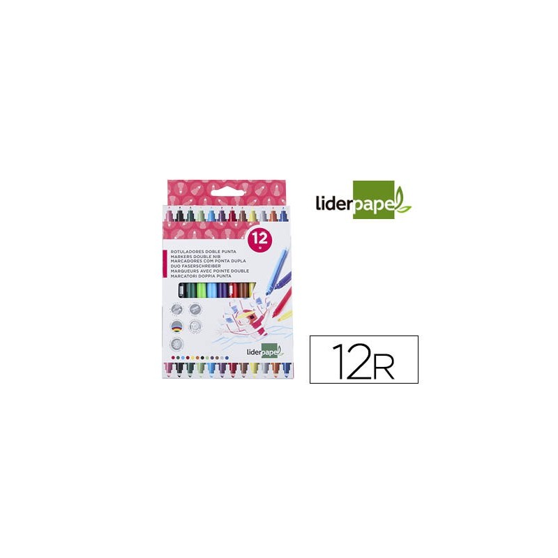Rotulador liderpapel duo doble punta fina y gruesa caja de 12 unidades colores surtidos