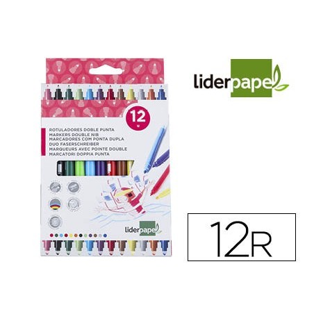 Rotulador liderpapel duo doble punta fina y gruesa caja de 12 unidades colores surtidos