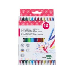 Rotulador liderpapel duo doble punta fina y gruesa caja de 12 unidades colores surtidos