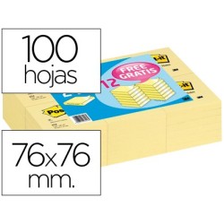 Bloc de notas adhesivas quita y pon post-it 76x76 mm pack promocional 2412 unidades