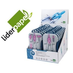 Compas liderpapel con adapatador alargadera y mango extra soft expositor de 16 estuches 2 modelos