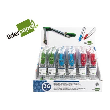 Compas liderpapel con protector de punta colores surtidos