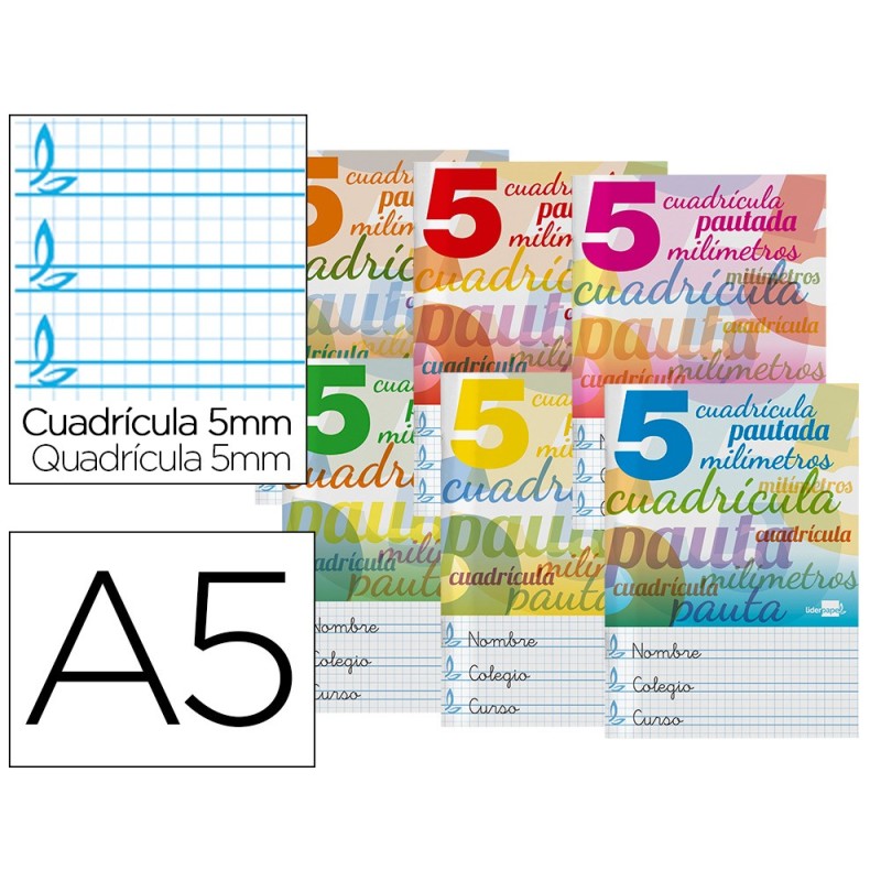 Libreta liderpapel pautaguia tapa cartoncillo 32 hojas din a5 70 g cuadriculado pautado 5 mm Libreta liderpapel pautaguia tapa cartoncillo 32 hojas din a5 70 g cuadriculado pautado 5 mm