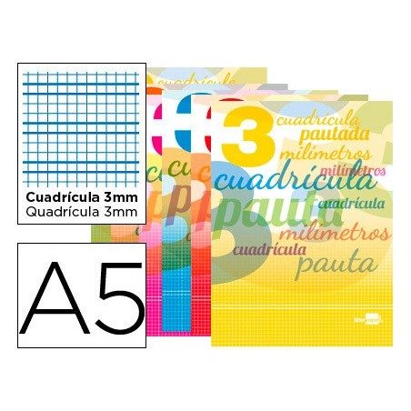 Libreta liderpapel pautaguia tapa cartoncillo 32 hojas din a5 70 g cuadriculado pautado 3 mm con margen