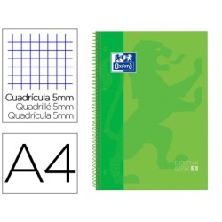 Bloc espiral oxford tapa extradura microperforado din a4 80 hojas cuadros 5mm color verde