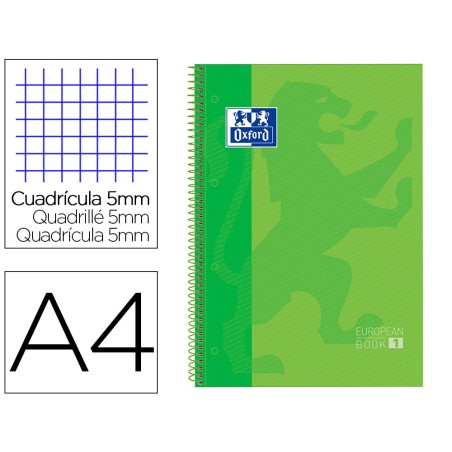Bloc espiral oxford tapa extradura microperforado din a4 80 hojas cuadros 5mm color verde