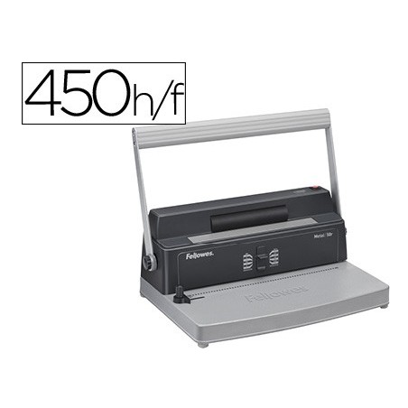 Encuadernadora para espiral fellowes metal 50r perfora 12 hojas formato a4 paso 5:1 encuaderna 450 hojas 80 gr