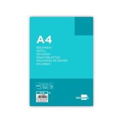 Recambio liderpapel a4 100 hojas 75g/m2 cuadro 4mm con margen 4 taladros