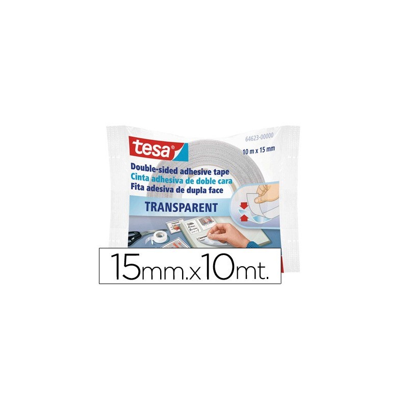 Cinta adhesiva tesa doble cara transparente 10 mt x 15 mm
