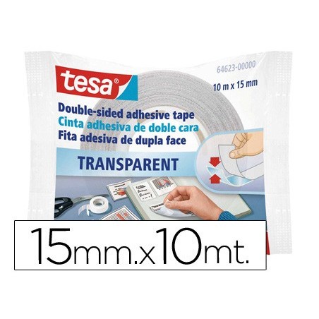 Cinta adhesiva tesa doble cara transparente 10 mt x 15 mm