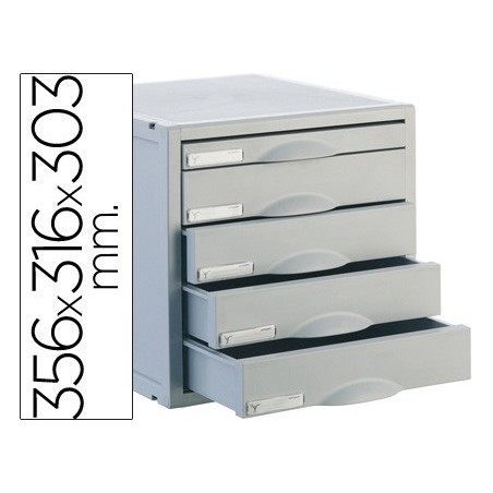 Fichero cajones de sobremesa archisystem 356x316x303 mm 5 cajones color gris 4 de 52mm y 1 de 22mm