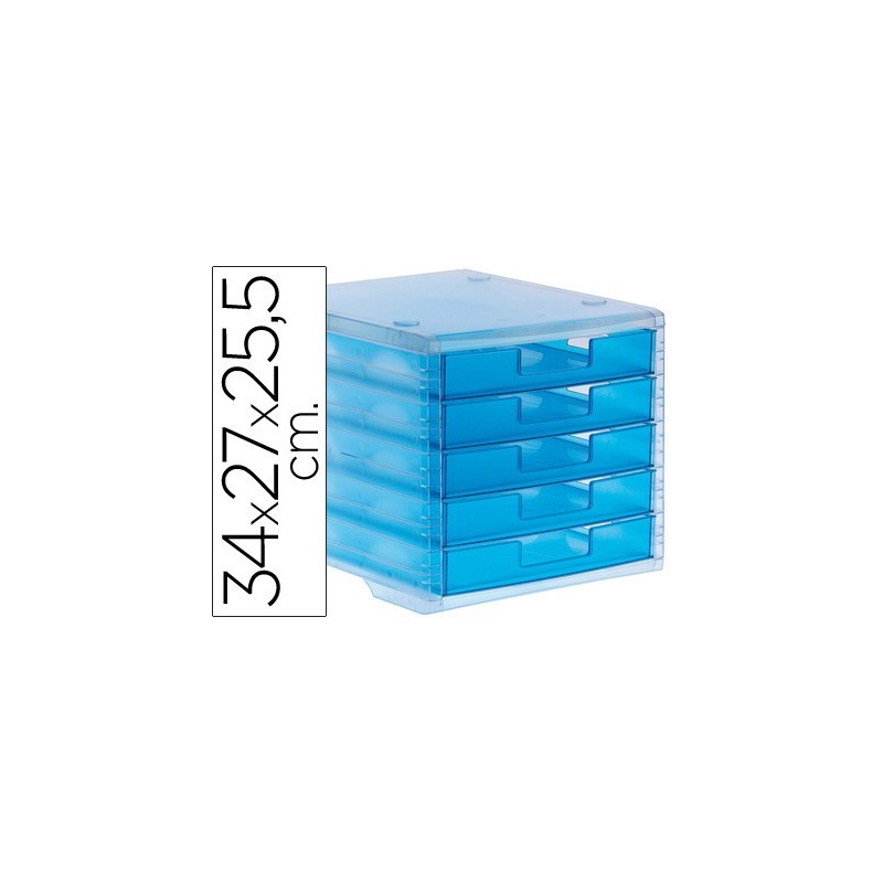 Fichero cajones de sobremesa archivo 2000 340x270x260 mm apilables 5 cajones azul mar translucido Fichero cajones de sobremesa archivo 2000 340x270x260 mm apilables 5 cajones azul mar translucido