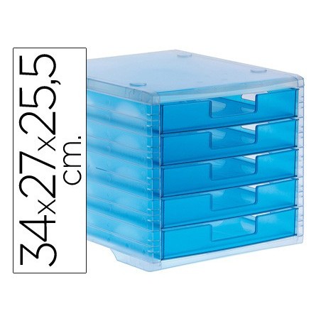 Fichero cajones de sobremesa archivo 2000 340x270x260 mm apilables 5 cajones azul mar translucido