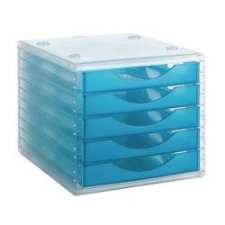 Fichero cajones de sobremesa archivo 2000 340x270x260 mm apilables 5 cajones azul mar translucido