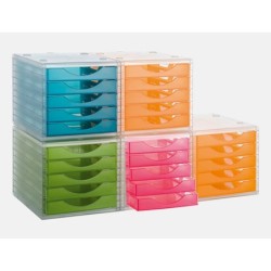 Fichero cajones de sobremesa archivo 2000 340x270x260 mm apilables 5 cajones azul mar translucido