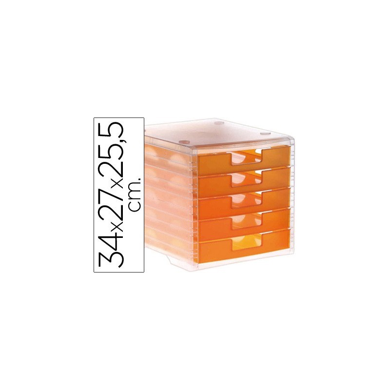 Fichero cajones de sobremesa archivo 2000 340x270x260 mm apilables 5 cajones naranja mandarina translucido