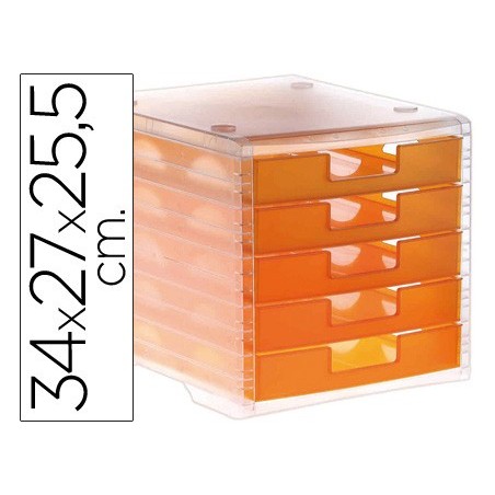 Fichero cajones de sobremesa archivo 2000 340x270x260 mm apilables 5 cajones naranja mandarina translucido