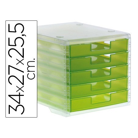 Fichero cajones de sobremesa archivo 2000 340x270x260 mm apilables 5 cajones verde kiwi translucido
