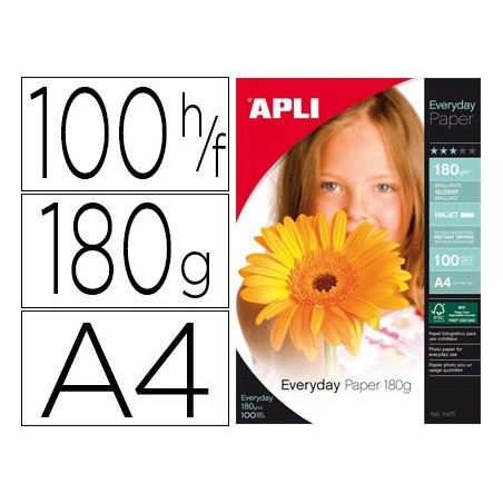 Papel fotografico apli glossy din a4 pack 100 hojas de 180 gr