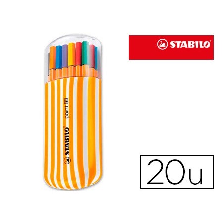 Rotulador stabilo punta de fibra point 88 zebrui estuche de 20 unidades colores surtidos