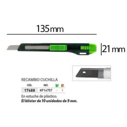 Cuter q-connect plastico estrecho con asa para colgar cuchilla 9 mm xd-07 blister 1 unidad