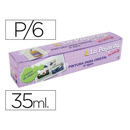 Pintura laca cristal la pajarita kids 35 ml caja de 6 unidades colores surtidos  pincel