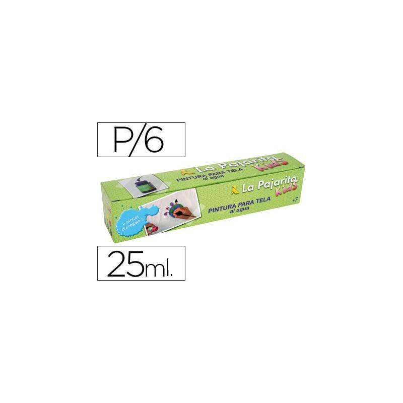 Pintura para tela la pajarita kids 25 ml caja de 6 unidades colores surtidos  pincel