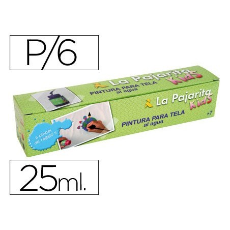 Pintura para tela la pajarita kids 25 ml caja de 6 unidades colores surtidos  pincel