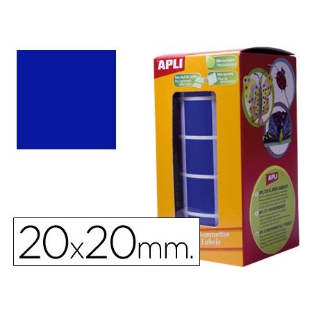Gomets autoadhesivos cuadrados 20x20 mm azul rollo de 1770 unidades