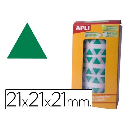 Gomets autoadhesivos triangulares 21x21x21 mm verde rollo de 2832 unidades