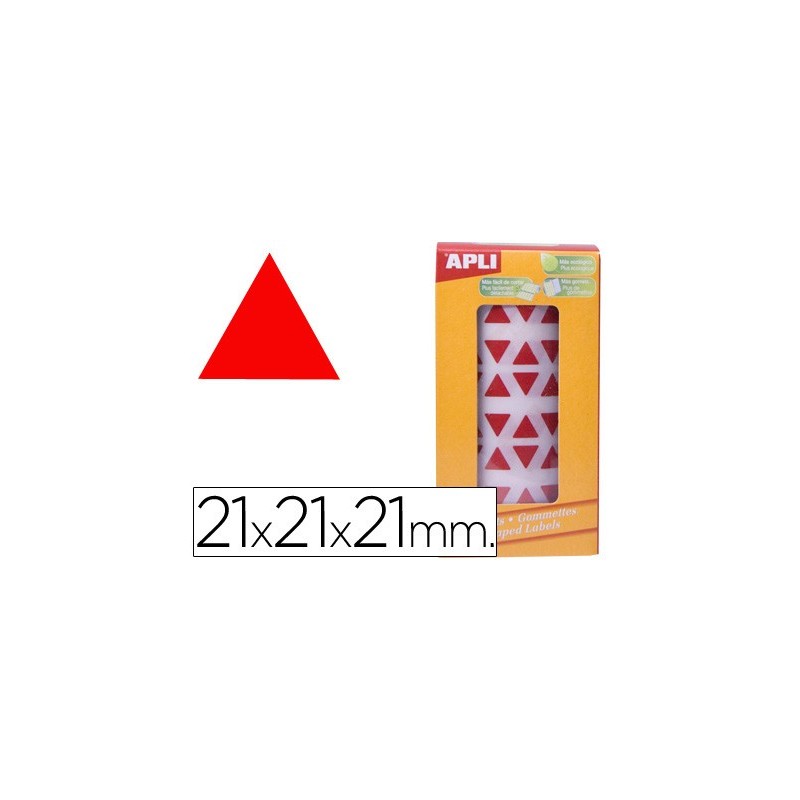 Gomets autoadhesivos triangulares 21x21x21 mm rojo rollo de 2832 unidades