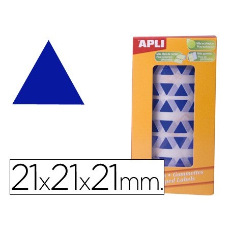 Gomets autoadhesivos triangulares 21x21x21 mm azul rollo de 2832 unidades